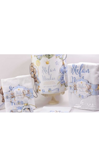 Trusou botez ursulet si broderie personalizata Teddy Bear King 18